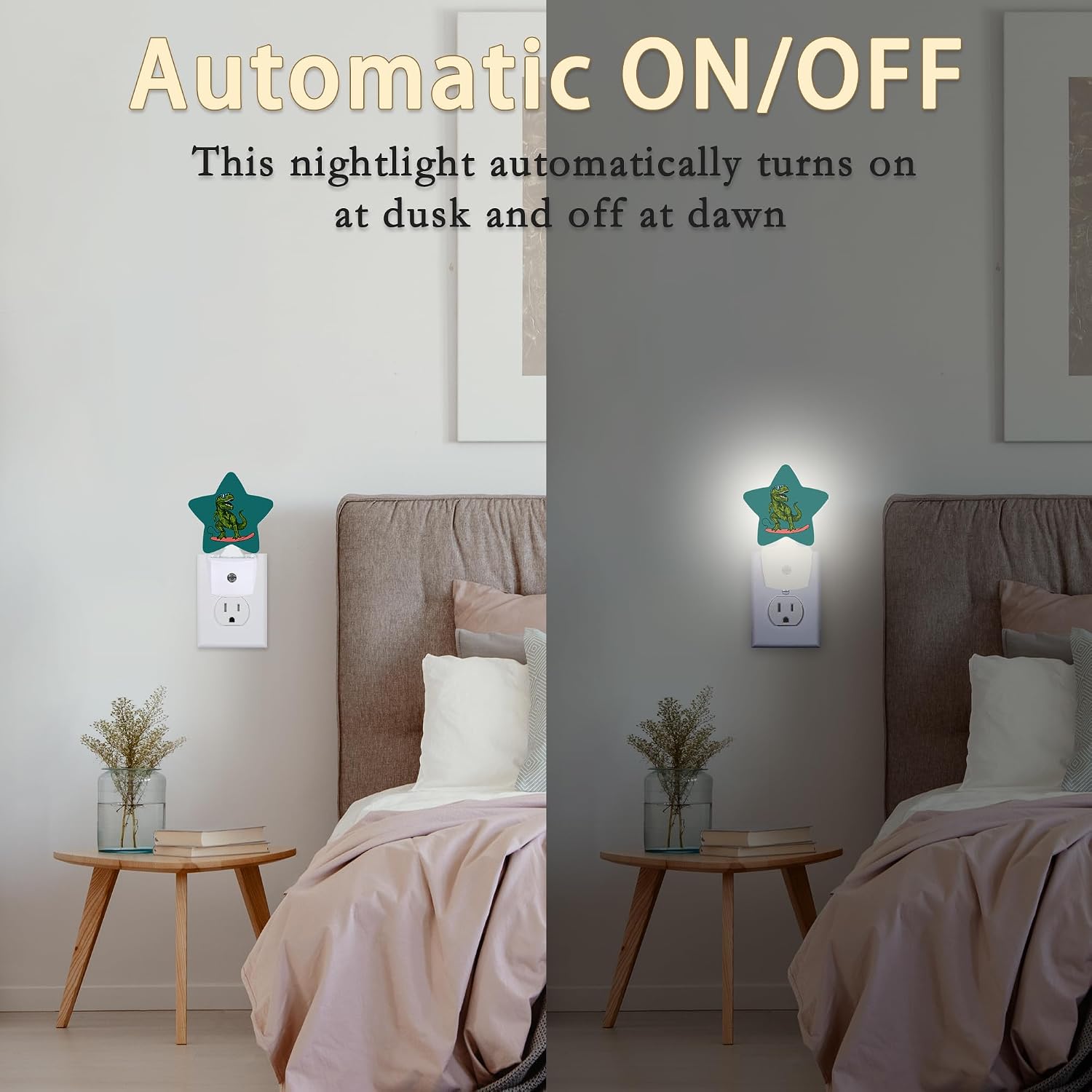 Dinosaur Green Night Light Plug-in Dusk to Dawn Smart Sensor White Led Nightlight for Bedroom Bathroom Kitchen Hallway Stairs Energy…