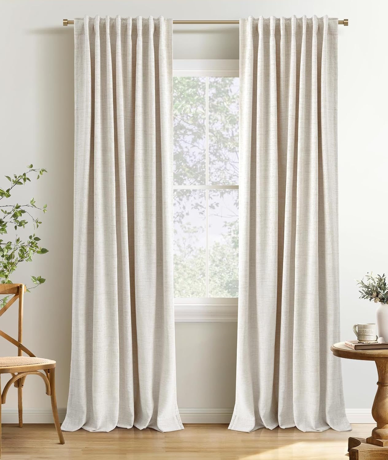 Inovaday 100% Blackout Curtains 108 Inches Length 2 Panels Set, Back Tab/Rod Pocket Linen Black Out Curtains for Bedroom, Thermal Insulated…