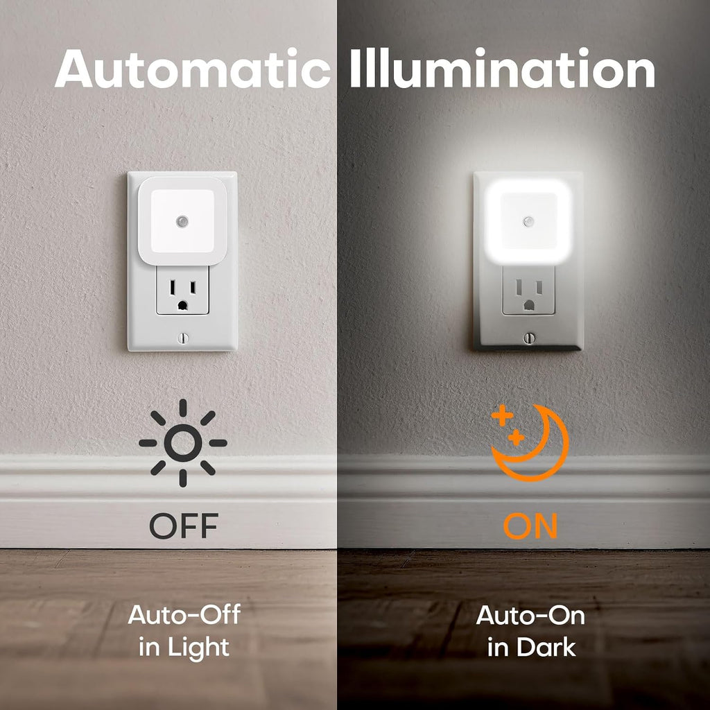 Night Light, 0.5W Daylight White LED Plug-in Night Light with Dusk to Dawn Sensor, Pack of 6 - Designed for Kids Room, Bedroom, Bathroom…