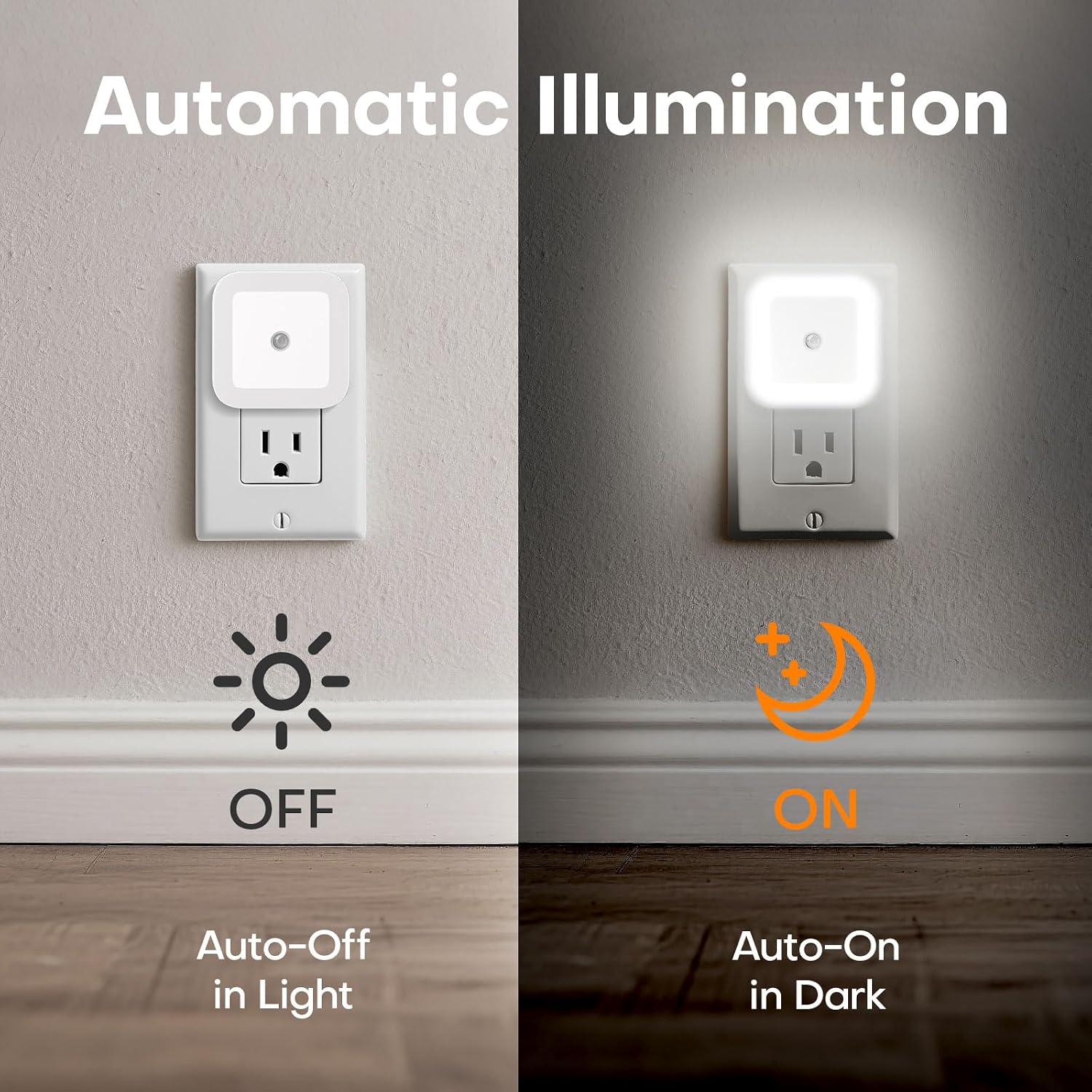 Night Light, 0.5W Daylight White LED Plug-in Night Light with Dusk to Dawn Sensor, Pack of 6 - Designed for Kids Room, Bedroom, Bathroom…
