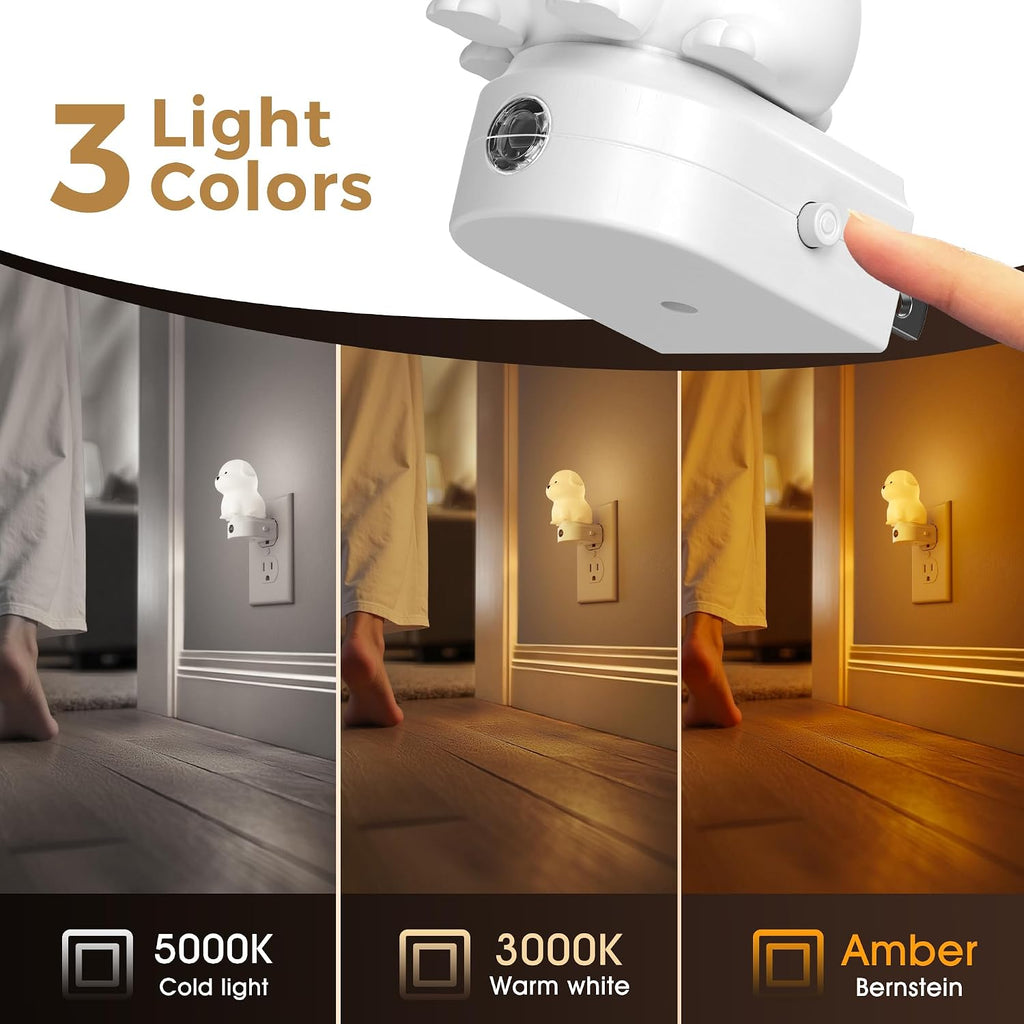 L LOHAS LED Plug in Night Light for Kids,2-Pack 3D Cute Puppy Night Lights with Dusk to Dawn Sensor,1600K/2700K/5000K 3CCT Dog Night…
