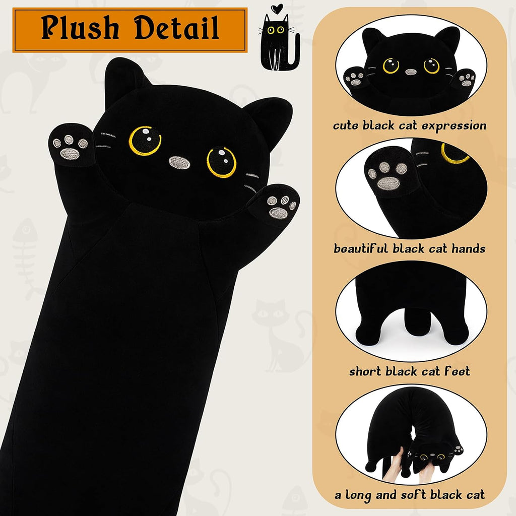 Cat Stuffed Animal-20” Black Cat Plush, Cute Plushies Animal Body Pillow, Kawaii Plush Toys Animals Gifts, Soft Animals Sleeping Hugging…