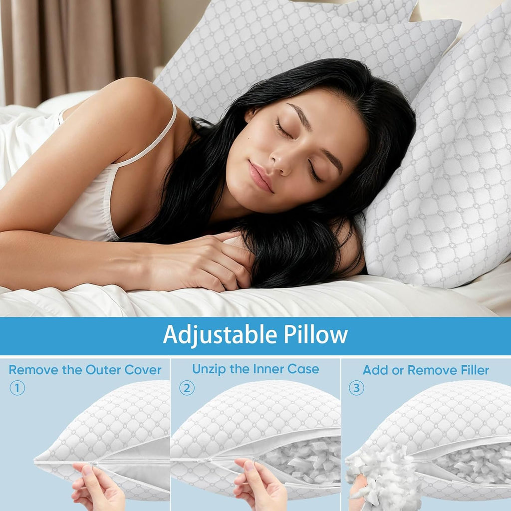 OAISZ Shredded Memory Foam Pillow Set of 2, Standard Size Cooling Adjustable Firm Bed Pillows for Sleeping with Washable Removable Cover…