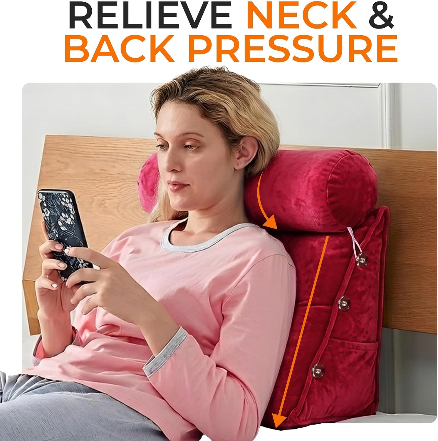 Cheer Collection Reading Wedge Pillow - Adjustable Wedge Reading Pillow with Neck Support, Hollow Fiber-Filled Backrest Pillow for…