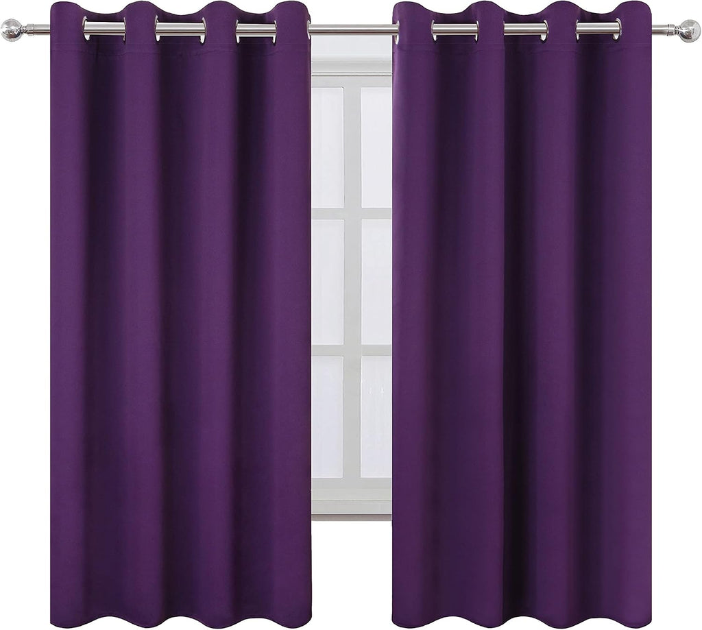 Lemomo Blackout Curtains 52 x 63 inch/Purple Curtains Set of 2 Panels/Thermal Insulated Room Darkening Bedroom Curtains 63 inch silver