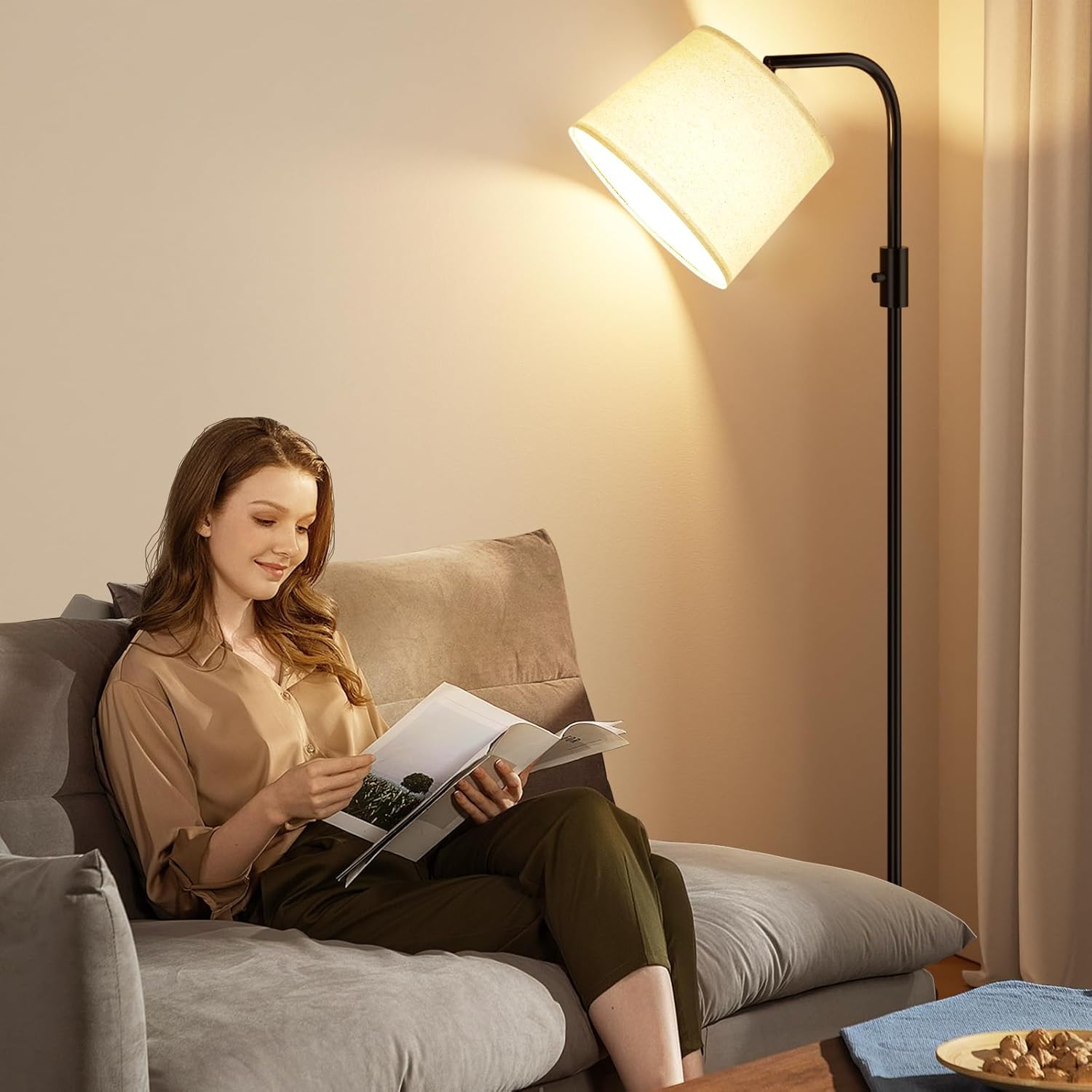 Ambimall Fully Dimmable Floor Lamp with 9W LED Bulb, Standing Lamp for Living Room with Adjustable Head, Modern Standing Tall Light with…
