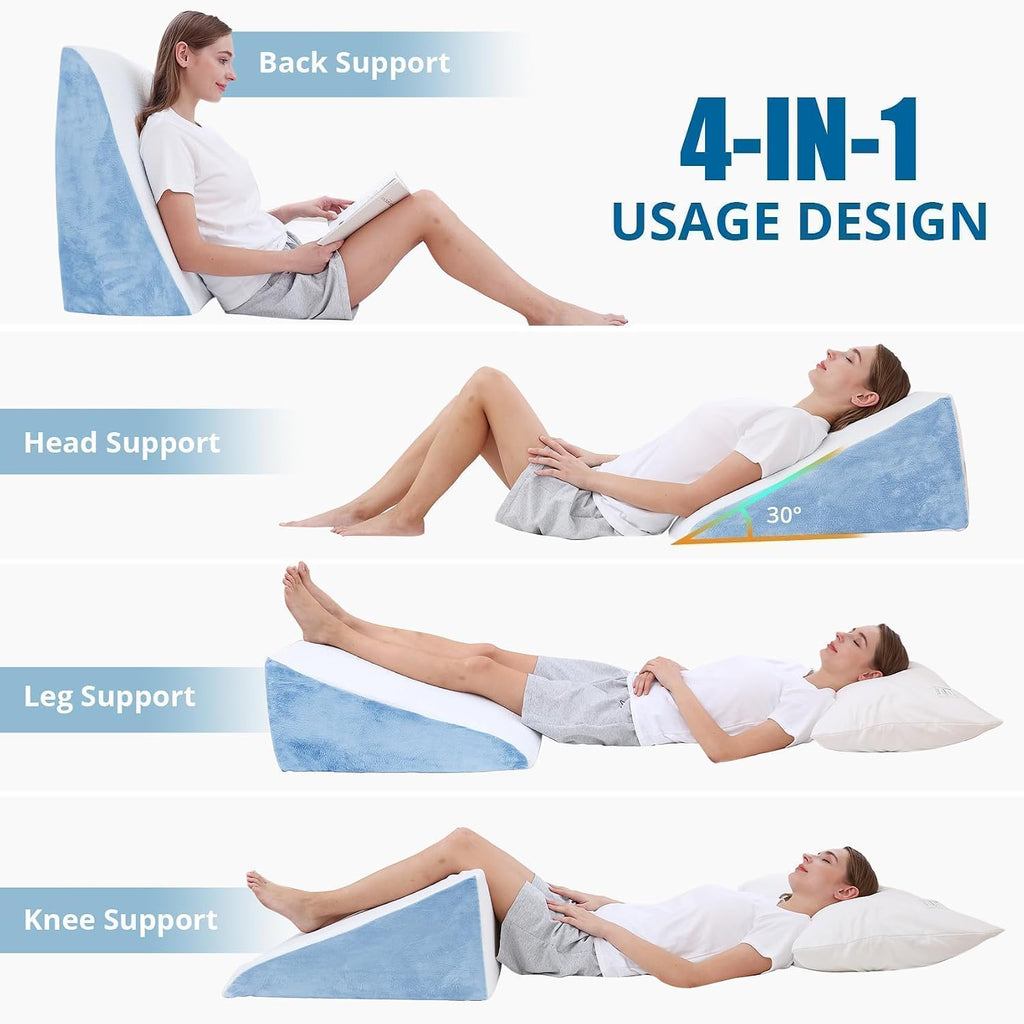 Sasttie Wedge Pillow, 12 Inch Memory Foam Bed Wedge Pillow for Sleeping, Acid Reflux, Back Pain, Post Surgery, and Snoring, Designed with W…