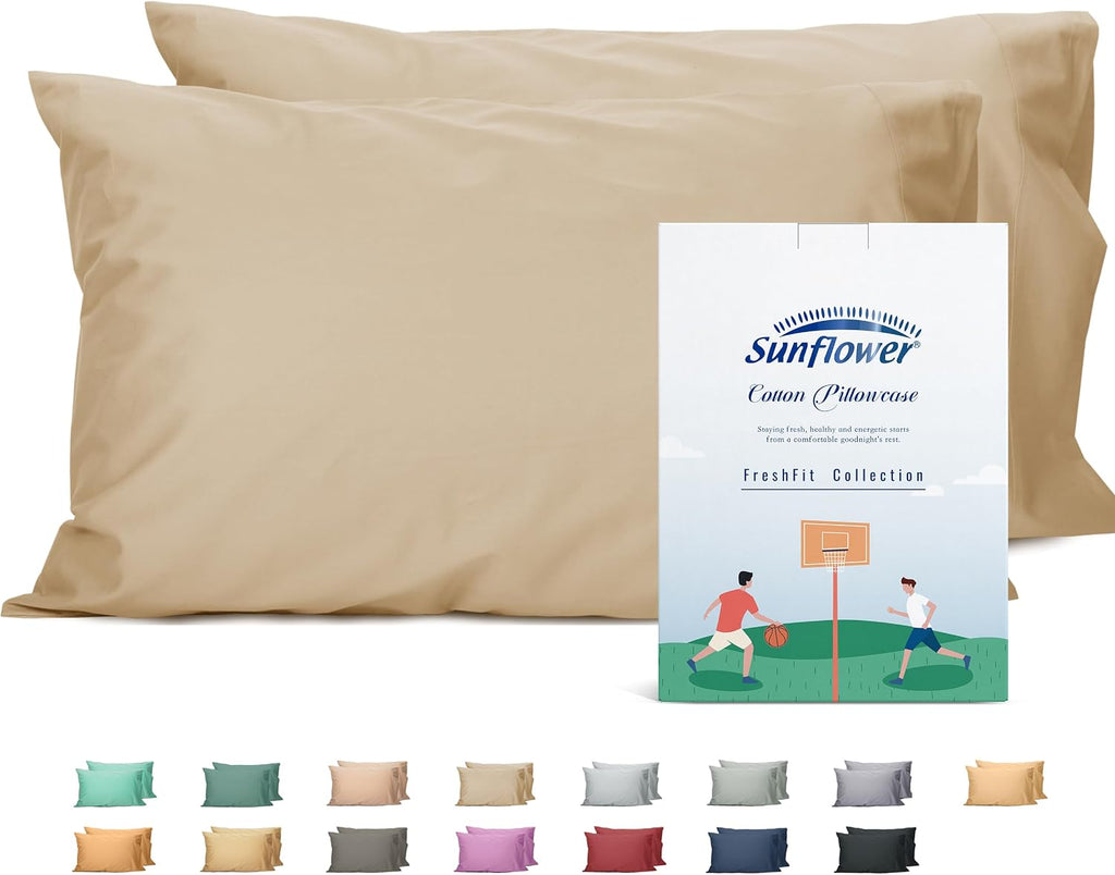 Sunflower King Pillowcases Set of 2, 100% Cotton King Size Pillow Cases 2, 20×40 inches Sandshell, Soft and Breathable
