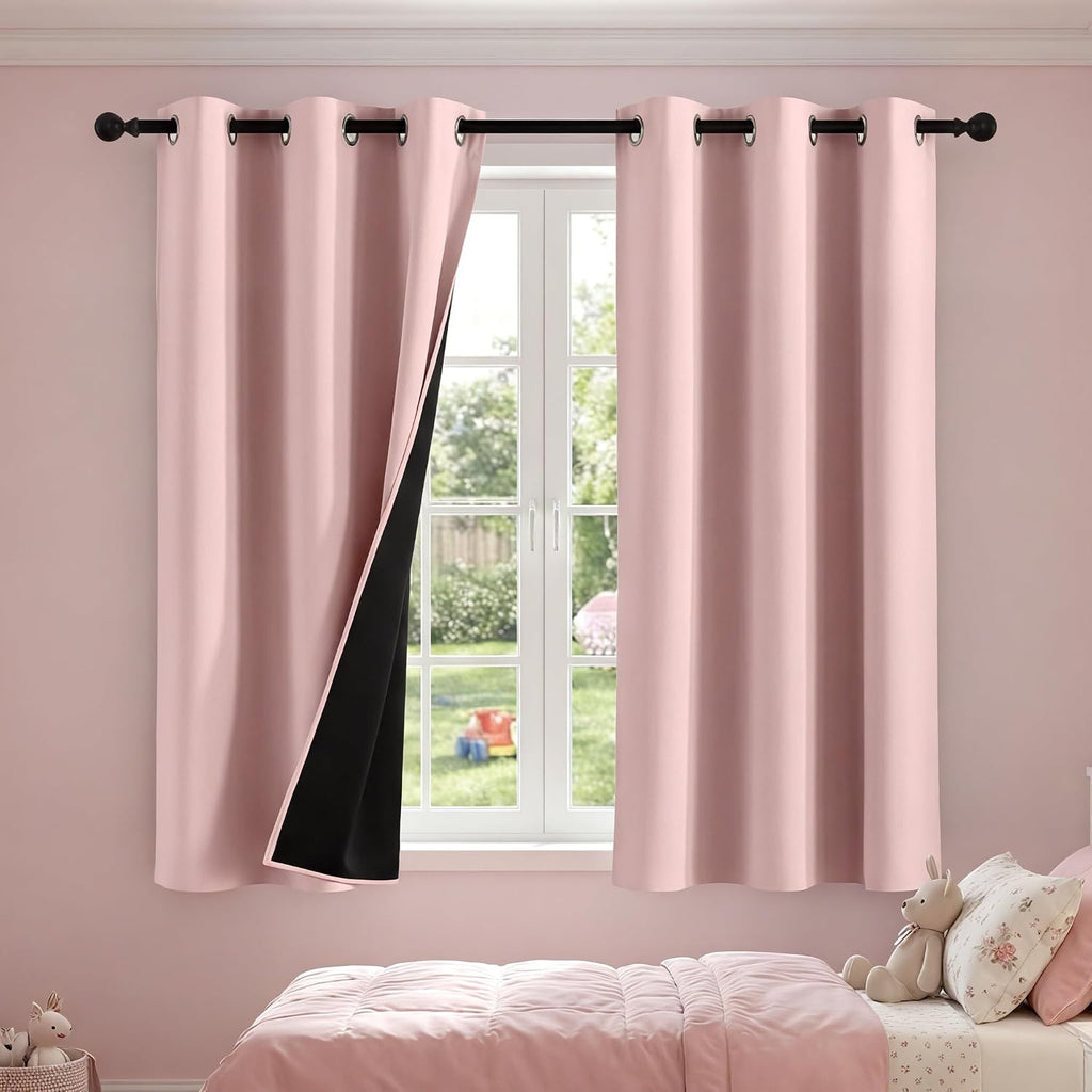 NICETOWN 100% Blackout Pink Curtains for Girls Room 2 Panels, W42 x L63 in per Panel, Privacy Protection & Thermal Insulated Grommet…
