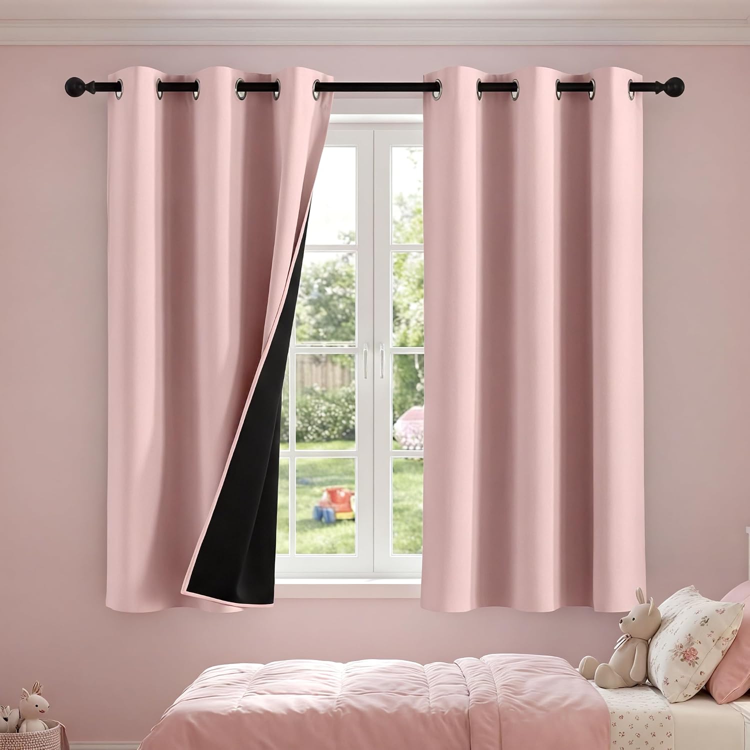 NICETOWN 100% Blackout Pink Curtains for Girls Room 2 Panels, W42 x L63 in per Panel, Privacy Protection & Thermal Insulated Grommet…