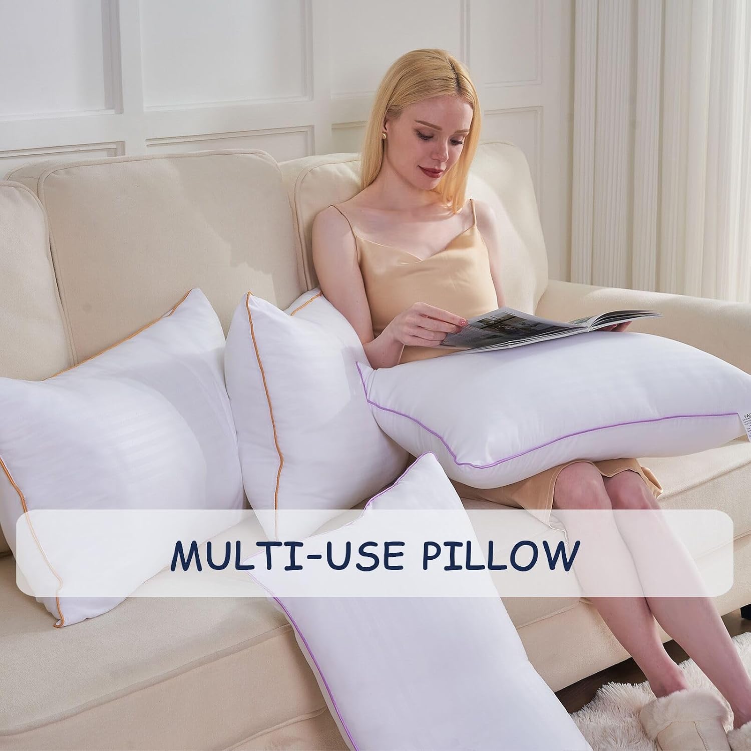 VAINOC Pillows Queen Size Set of 2, Breathable Hotel Collection Bed Pillows for Sleeping Medium Soft Down Alternative Microfiber Filled,20…