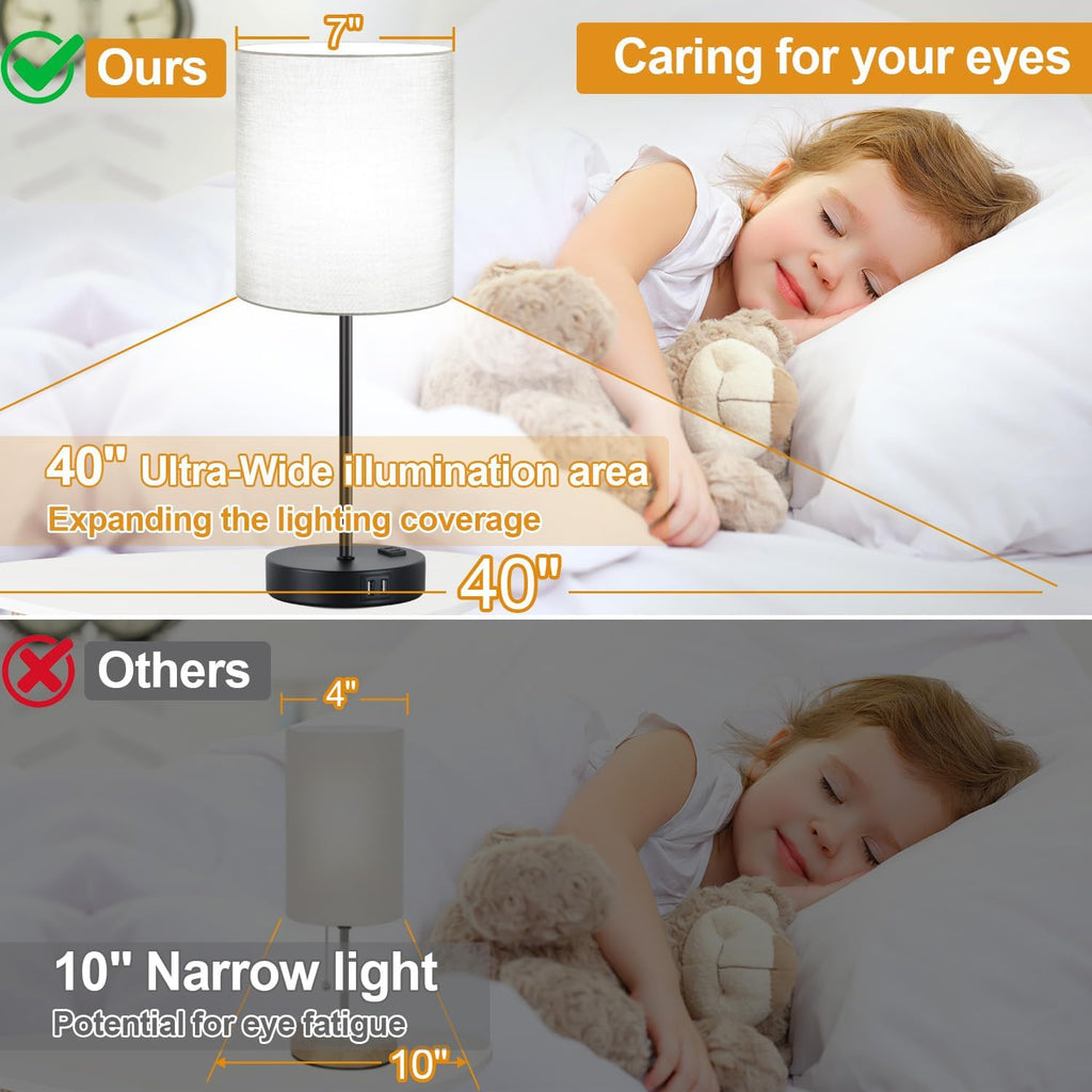 Lynnoland Set of 2 Touch Control Table Lamps with 2 USB & AC Outlet, 3-Way Dimmable Bedside Nightstand Lamps for Bedroom Living Room…