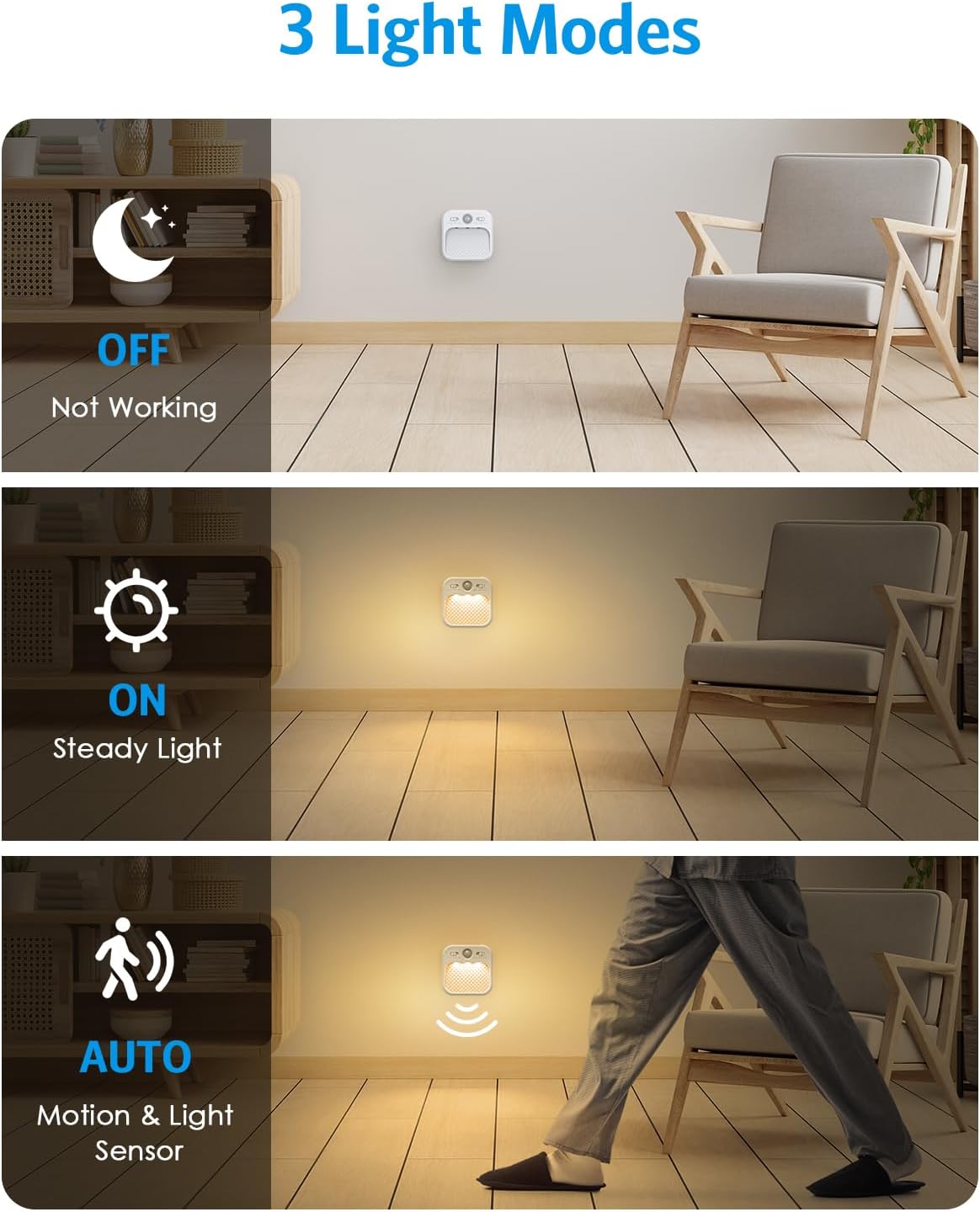 AMIR Rechargeable Battery Night Light, Upgraded Dimmable Motion Sensor Light with Timer, 3 Modes, 3000/4500/6000K, Stick on LED Wall…