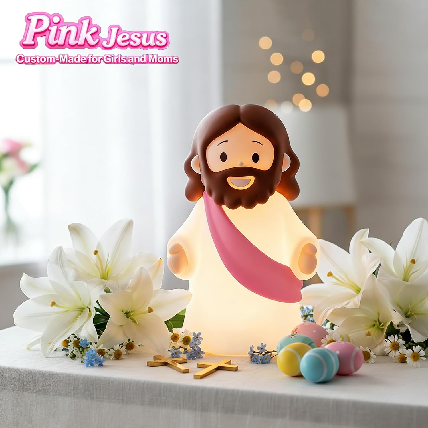 Jesus Night Light Rechargeable Bedside Night Light Dimmable Silicone LED Light Ideal for Religious Gatherings, Gifts for Sunday School…