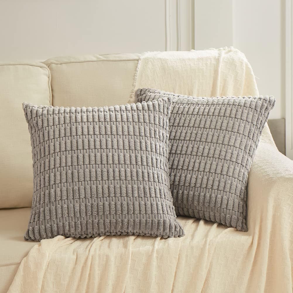 Fancy Homi Decorative Throw Pillow Covers for Bed Couch Bedroom Bench, Soft Corduroy Solid Pillow Case, Rustic Farmhouse Boho Room…