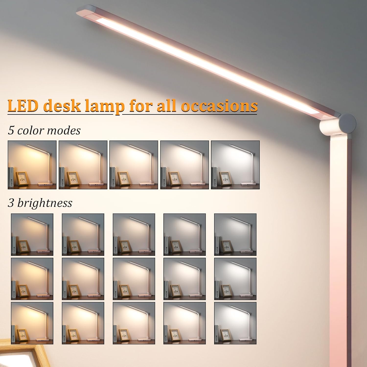 LED Desk Lamp with USB Ports, Touch Desk Lamps for Home Office with 5 Color Modes,3 Brightness Desk Light with Small Night Light, Reading…