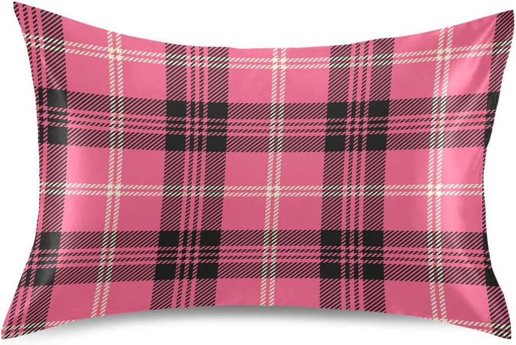 Black Buffalo Plaid Pillow Covers Silk Pillowcase for Hair and Skin with Envelope Closure Satin Pillowcase Queen Size Pillow Case for…