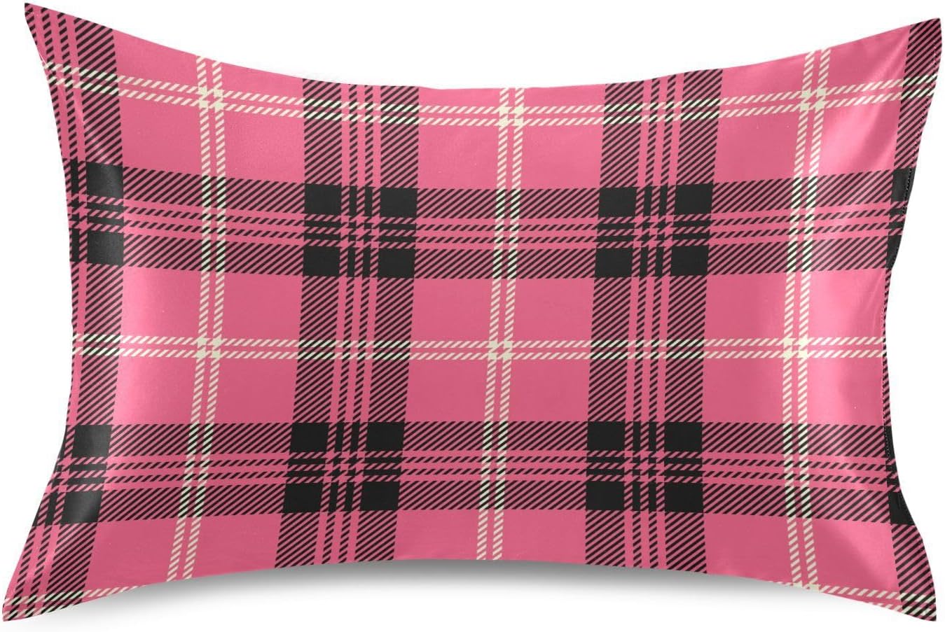 Black Buffalo Plaid Pillow Covers Silk Pillowcase for Hair and Skin with Envelope Closure Satin Pillowcase Queen Size Pillow Case for…