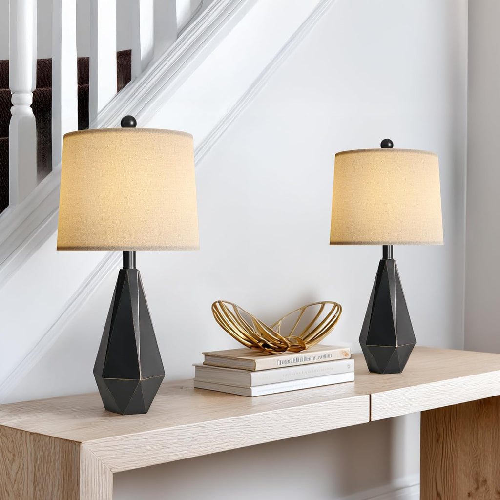 PoKat 23'' Farmhouse Table Lamps Set of 2, Black Bedside Lamps for Bedroom Night Stands, Modern Nightstand Lamps for Living Room, End…