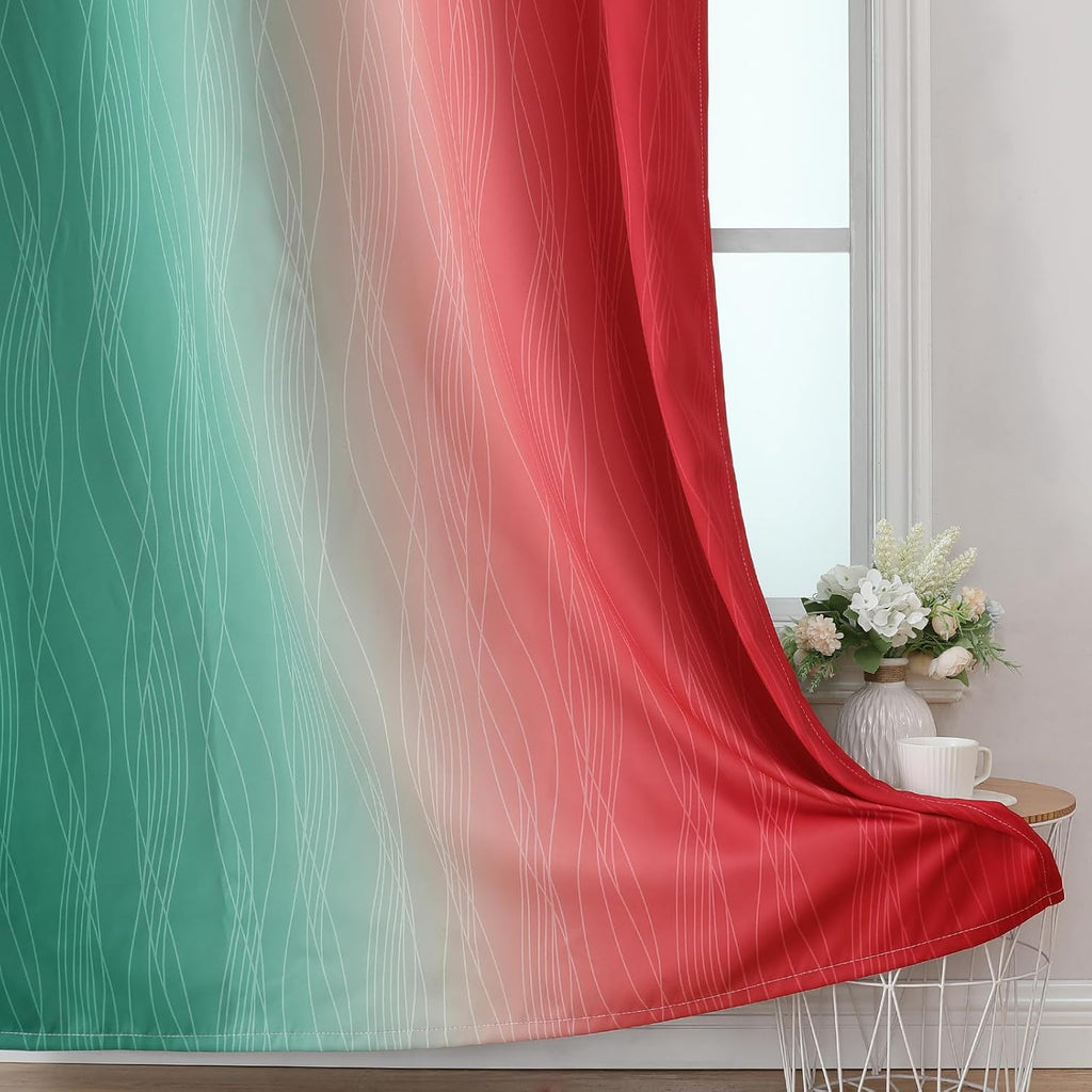 Estelartextiler Estelar Textiler Red and Green Blackout Curtains for Christmas Room, Full Room Darkening Grommet Ombre Curtains for Bedroom…
