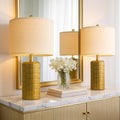 PoKat 20.75" Brass Gold Ceramic Table Lamps Set of 2 for Living Room, Small Retro Bedside Lamps for Bedroom, Nightstand Lamps for Home…