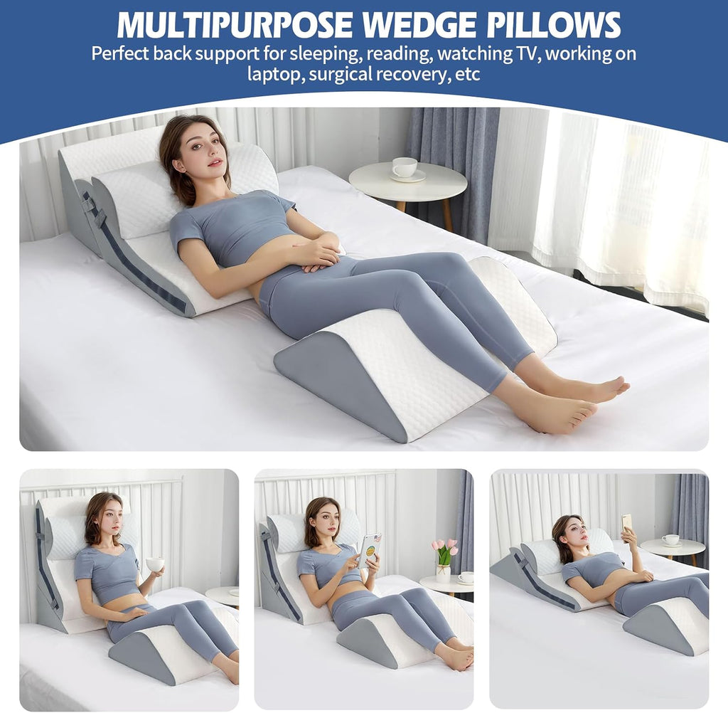 Simpledad 4Pcs Orthopedic Bed Wedge Pillow Set with 4Pcs Replacement Pillowcase, Incline Wedge Pillow for Back /Sleeping/Snoring/Post Surge…