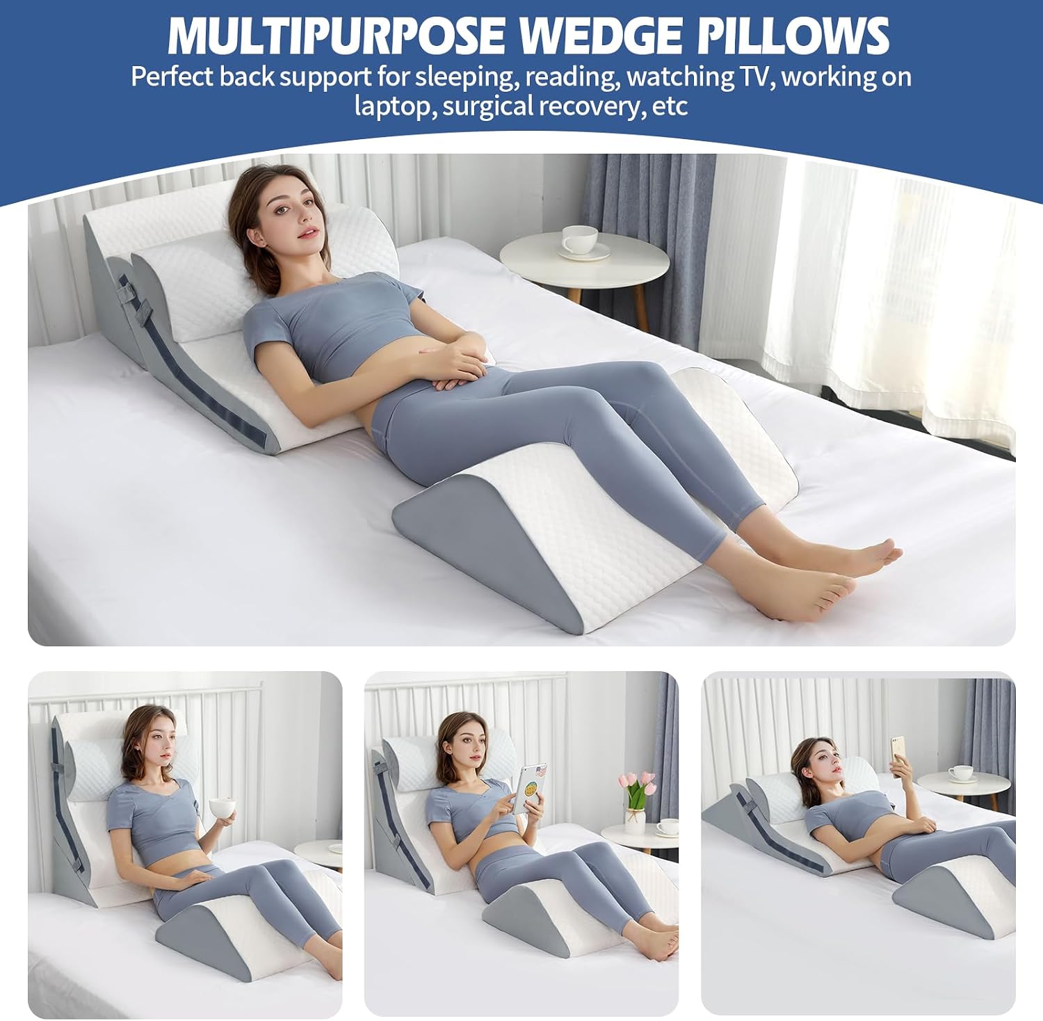 Simpledad 4Pcs Orthopedic Bed Wedge Pillow Set with 4Pcs Replacement Pillowcase, Incline Wedge Pillow for Back /Sleeping/Snoring/Post Surge…