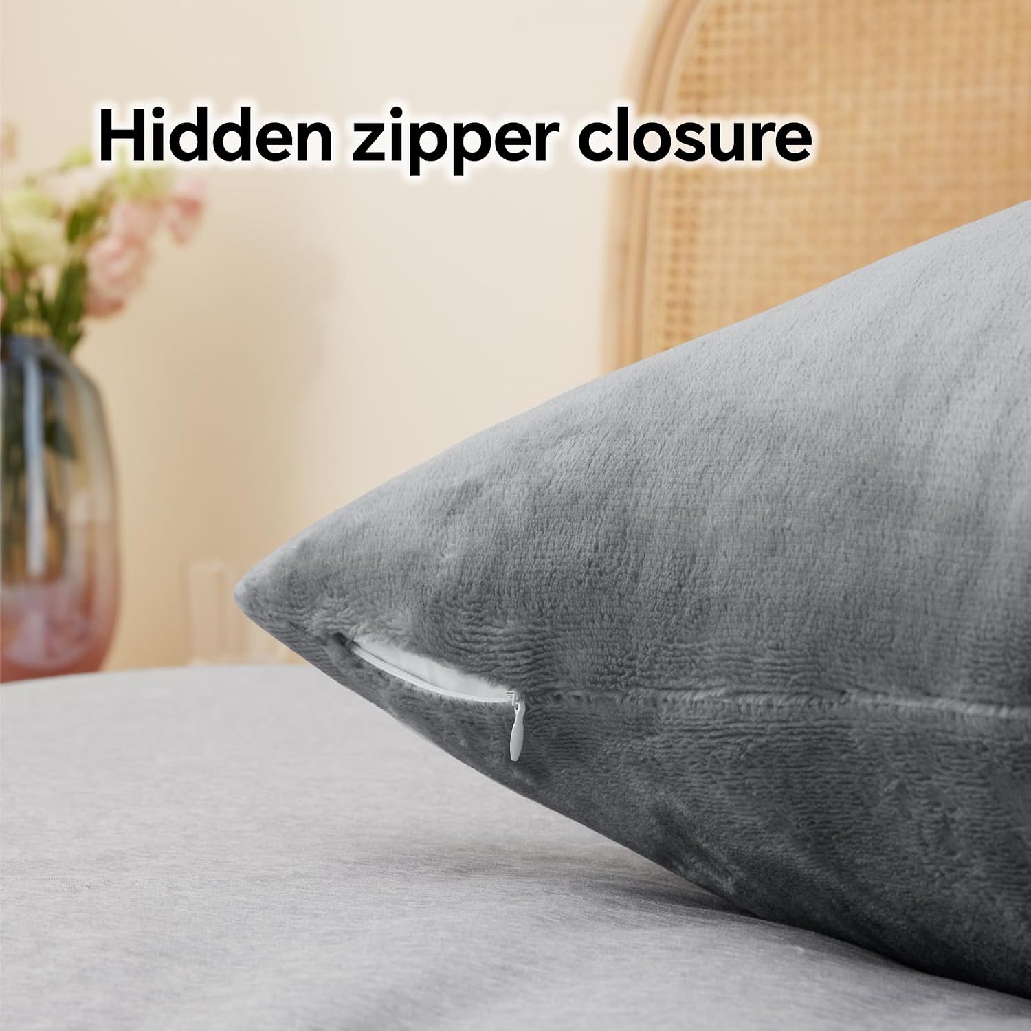 Bedelite Flannel Pillow Cases Queen Size Set of 2, Super Soft Fleece Pillowcases with Zipper for Bedroom, Sofa, Couch, Luxury Cozy Fuzzy Vel…