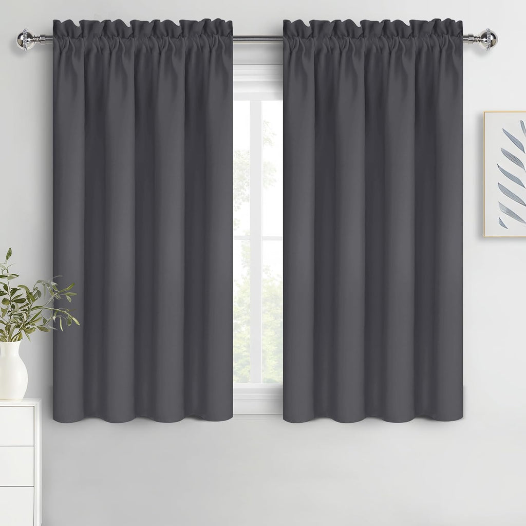 Dwcn Kitchen Blackout Short Curtains for Bedroom 45 Inch Length 2 Panels Set, Solid Thermal Insulated Energy Saving Rod Pocket Window …