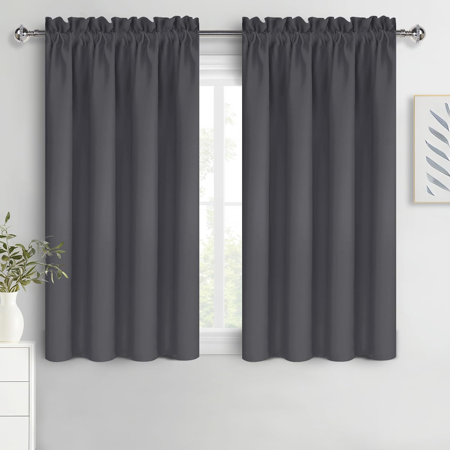 Dwcn Kitchen Blackout Short Curtains for Bedroom 45 Inch Length 2 Panels Set, Solid Thermal Insulated Energy Saving Rod Pocket Window …