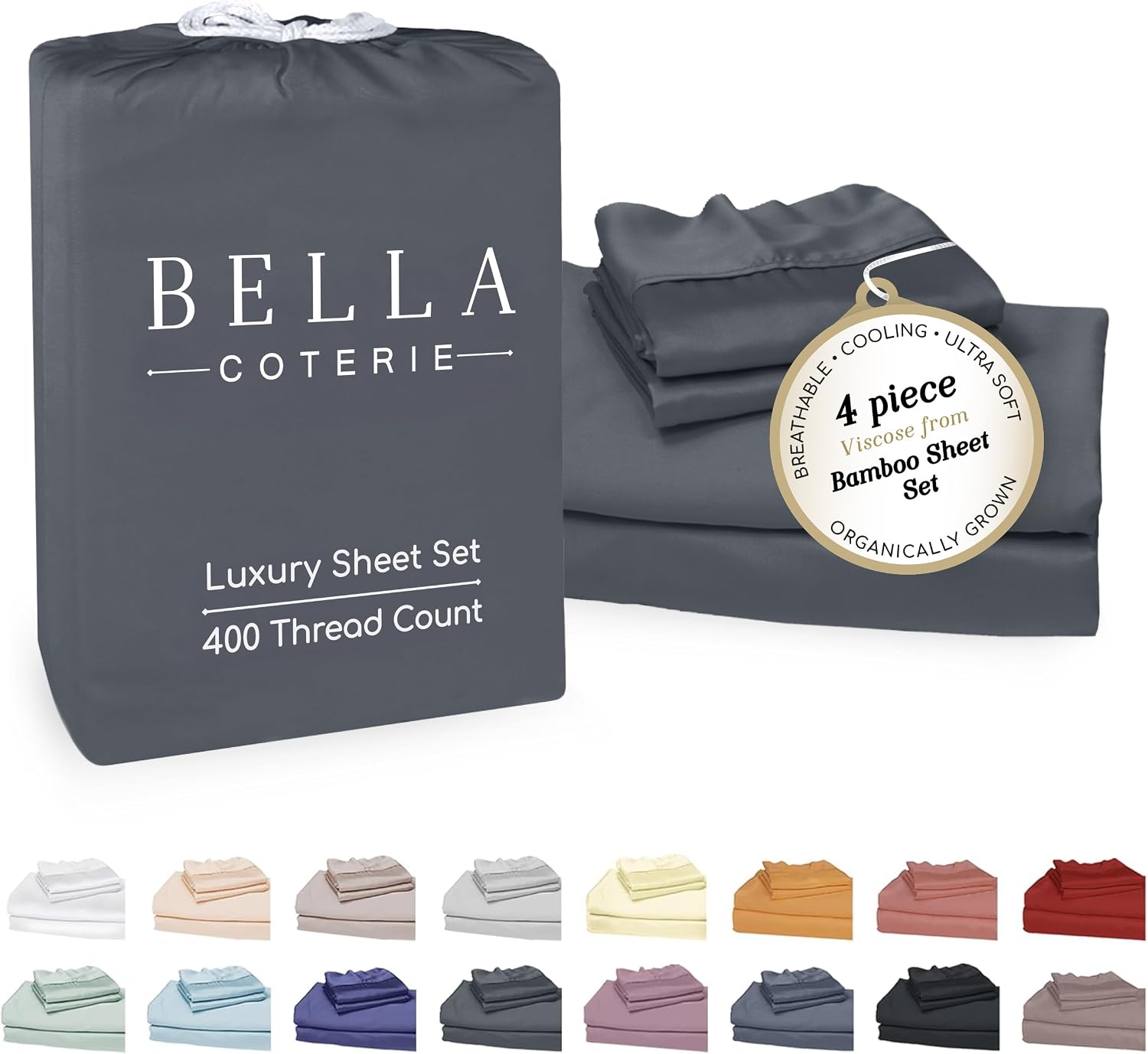 Bella Coterie Luxury Bamboo Viscose Cal King Size Sheet Set | 100% Organically Grown | Ultra Soft | Cooling for Hot Sleepers | 18" Deep…