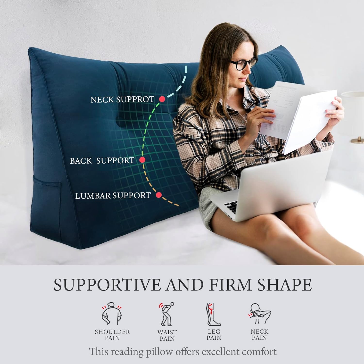 Headboard Pillow 3 in 1 Large Bed Wedge Reading Pillow, Large Couch Daybed Pillows or Positioning Support Backrest Back Cushion for…