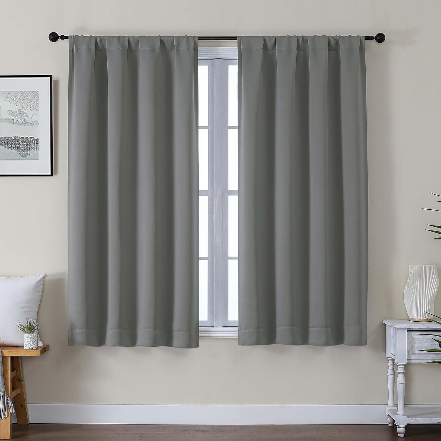 Gwine Light Grey Blackout Curtains for Bedroom 54 Inches Long, Thermal Insulated Room Darkening Curtains for Living Room Each 40" Wx54 L…