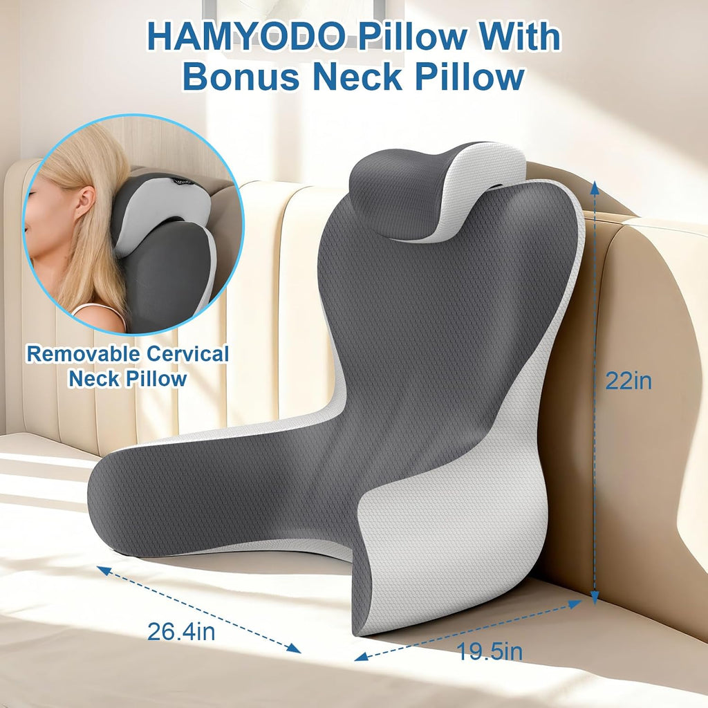 Hamyodo Reading Pillow for Sitting in Bed, 22”H Bed Rest Pillows with Arms, Back Pillows for Sitting Up, Ergonomic Lumbar Support Cushion f…