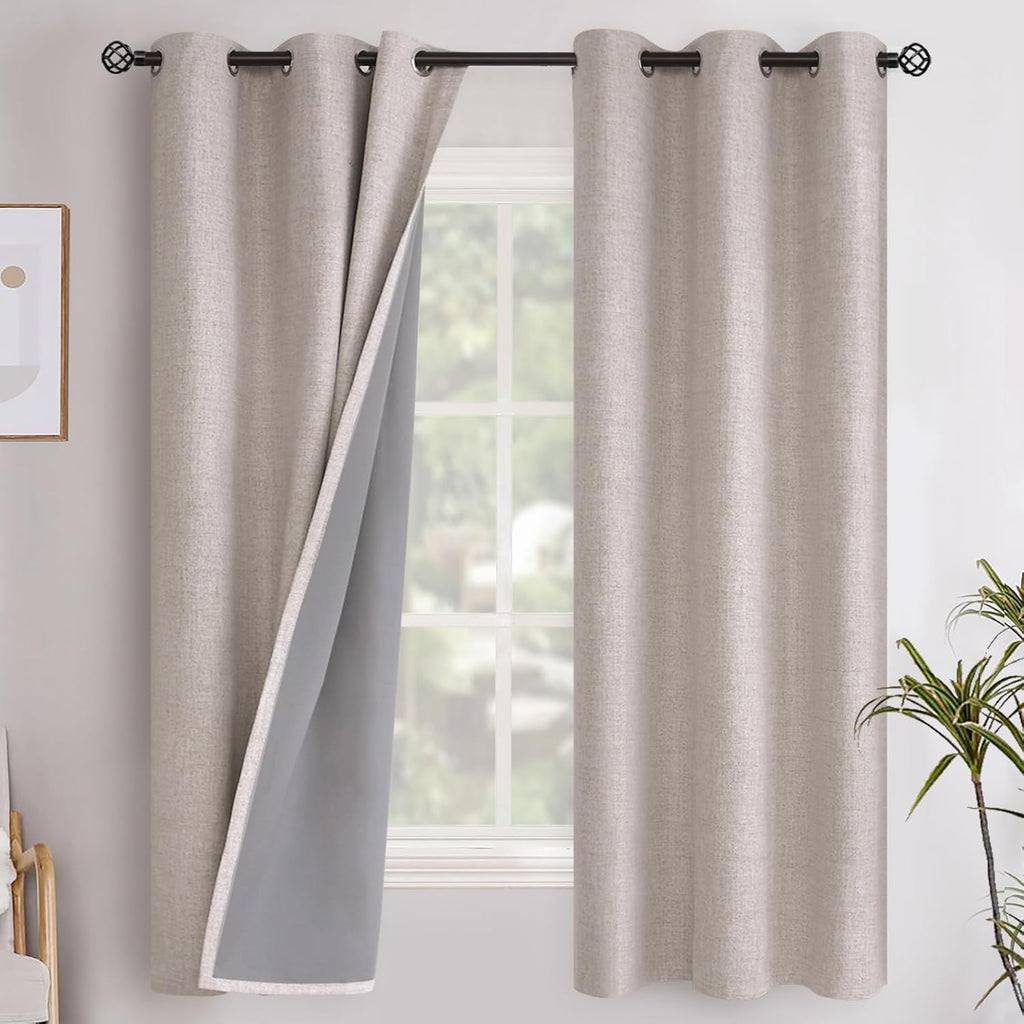 YoungsTex Beige Linen Blackout Curtains for Bedroom, Room Darkening Drapes with Grommets Thermal Insulated Energy Saving for Farmhouse Livi…