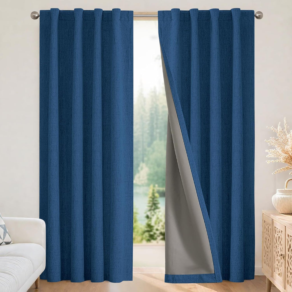 Joydeco Blackout Curtains for Bedroom - 90 Inch Long 100% Light Blocking 2 Panels Navy Blue Drapes, Thermal Insulated Room Darkening Curtai…