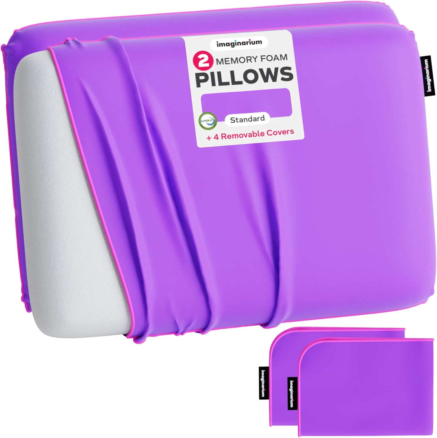 Imaginarium 2 Pack Memory Foam Pillows for Bed – 16" x 24" Standard – Fun Decorative Colorful Pillow for Sleeping – Back, Stomach & Side…