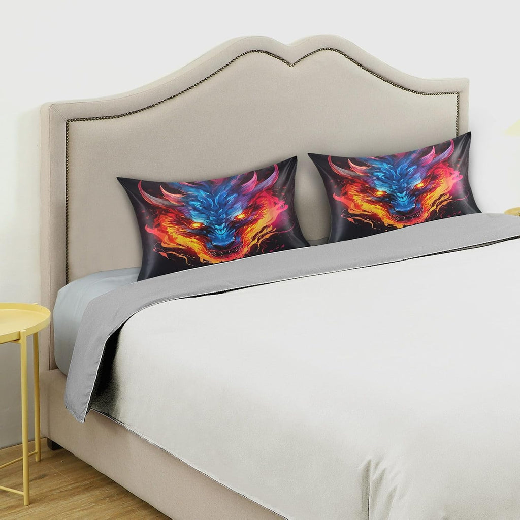 Dragon Fire Pillow Covers Silk Pillowcase for Hair and Skin Soft Breathable Smooth Cooling Satin Pillowcase Standard Size Pillow Case for…