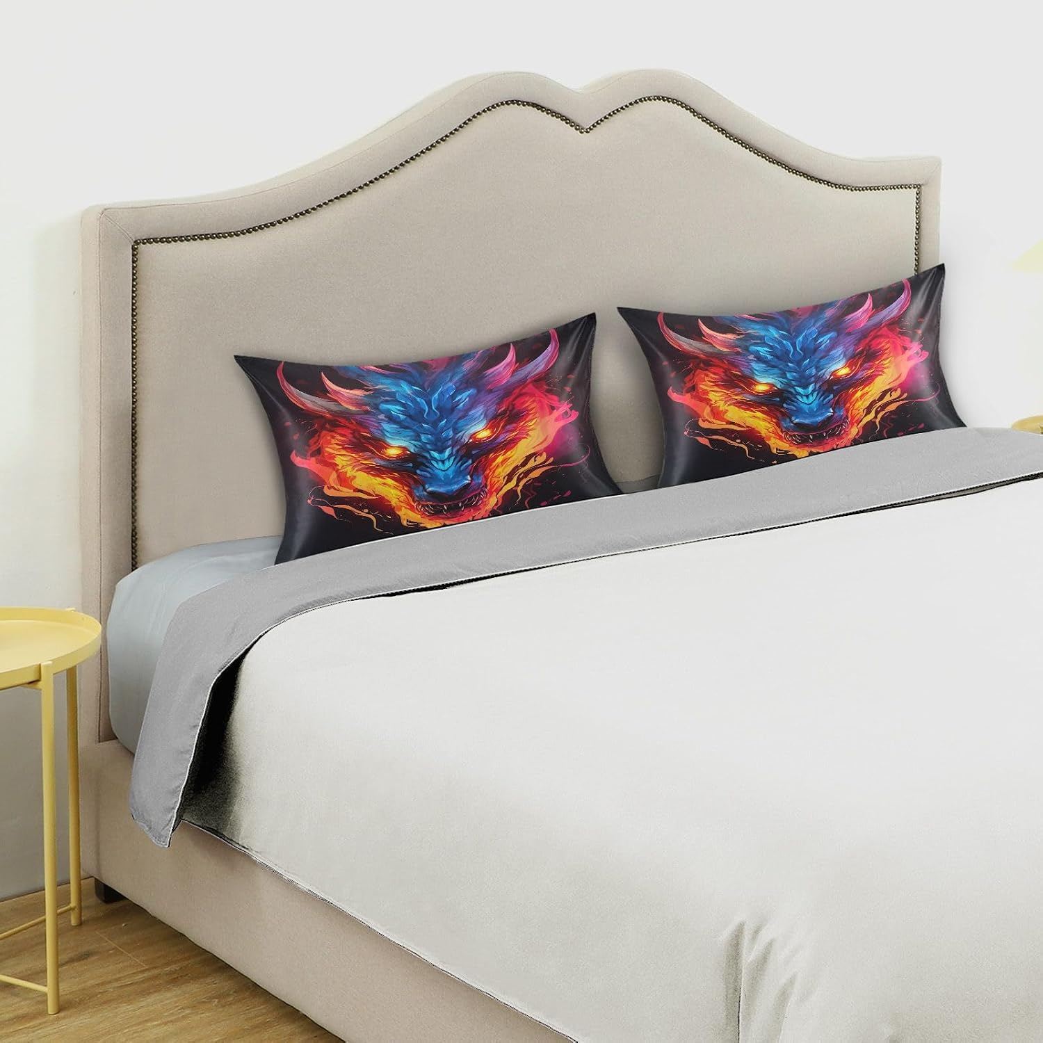 Dragon Fire Pillow Covers Silk Pillowcase for Hair and Skin Soft Smooth Breathable Cooling Satin Pillowcase Queen Size Pillow Case for…