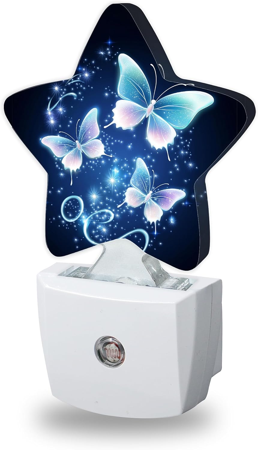 Glitter Butterfly Night Lights Plug Into Wall, Navy Blue Dusk to Dawn Light Sensor Night Light for Kids, Energy Efficient Sleep Friendly…
