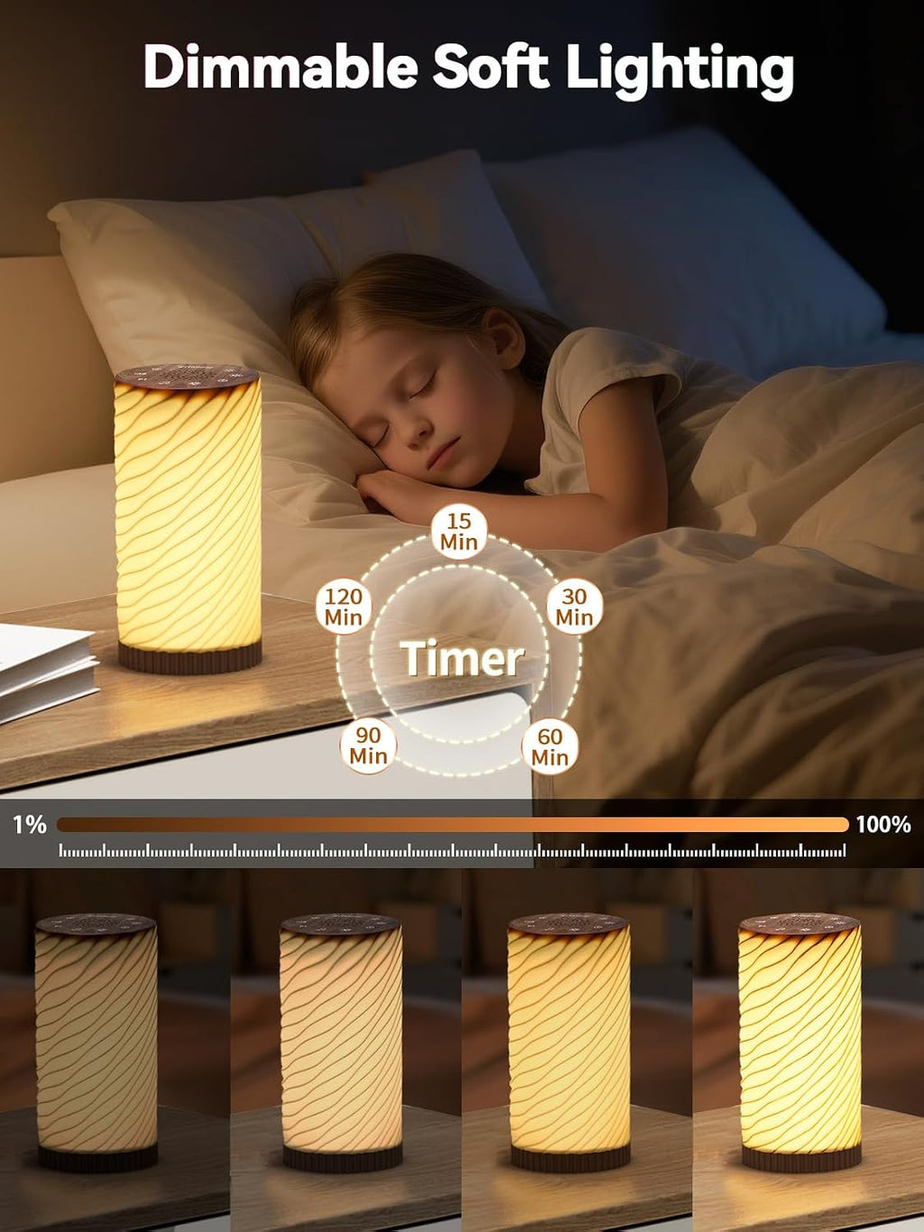 Touch Bedside Lamp with Sound Machine for Adults, Dimmable Night Light for Bedroom, 3-in-1 Bluetooth Speaker & White Noise Machine for…