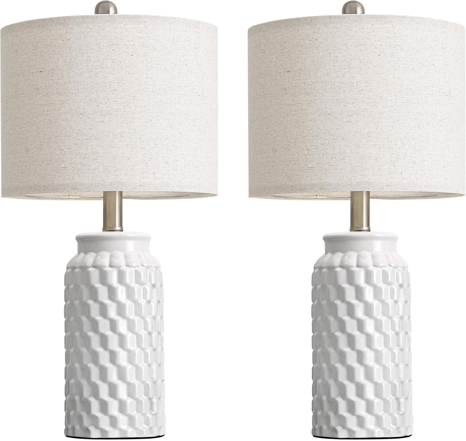 20.5" Small Bedside Lamps Set of 2 with 5FT Cord, White Ceramic Modern Farmhouse Table Lamps for Nightstand, Living Room, Bedroom, 3D…