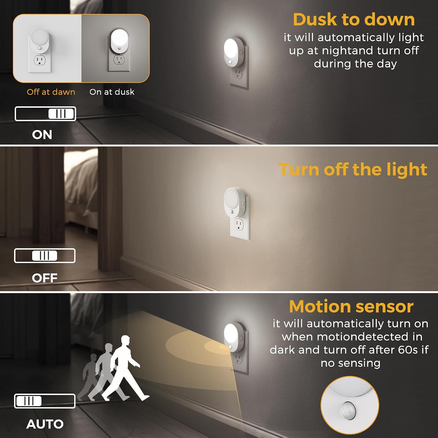 L LOHAS LED Plug in Night Light with Motion Sensor and Dusk to Dawn Sensor,[4-Pack] Night Lights Plug into Wall,5000K Daylight…