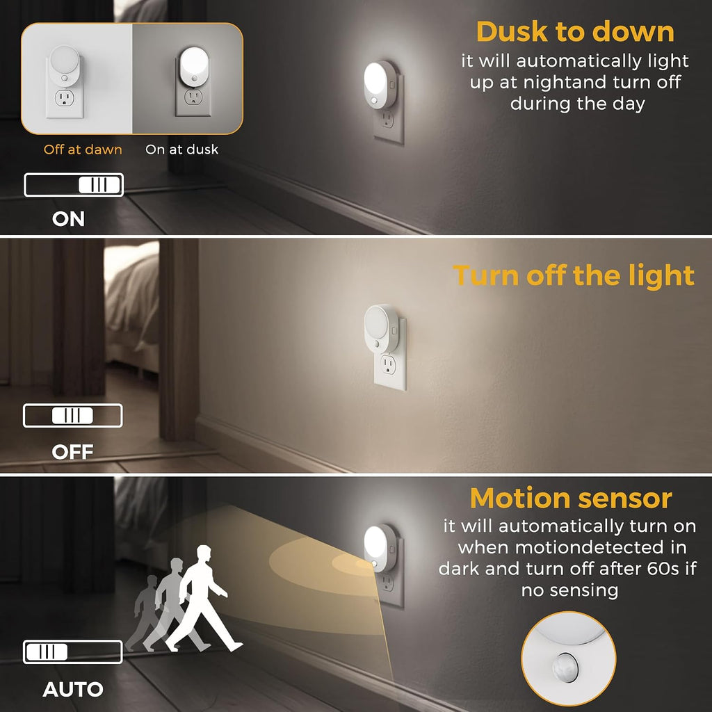 L LOHAS LED Motion Sensor Night Light,[2-PACK] Night Lights Plug into Wall,2 IN 1 Built-in Motion Sensor and Dusk to Dawn Sensor,5000K…