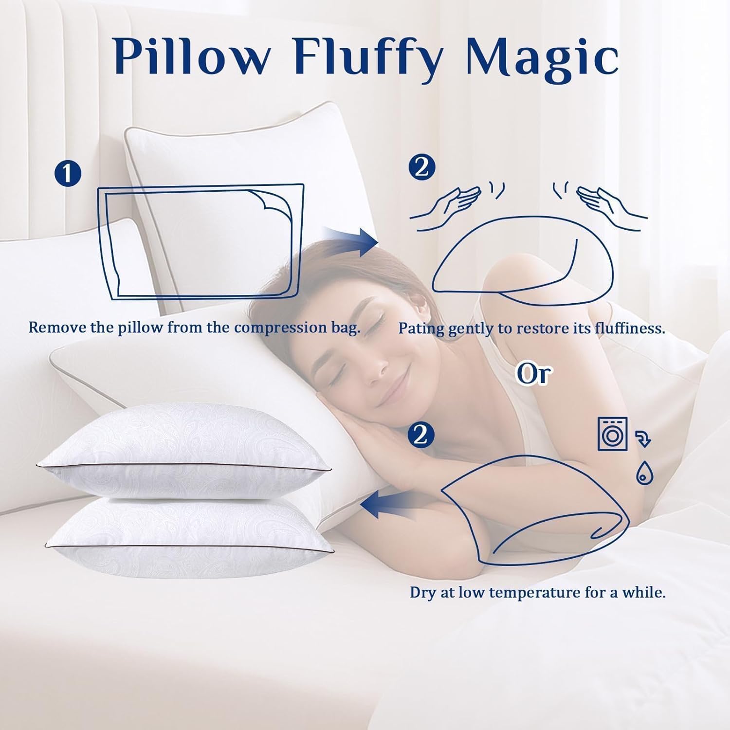JOLLYVOGUE Pillows Standard Size Set of 2, Cooling and Supportive Pillows Full Size Set of 2 for Side and Back Sleepers, Down Alternative…