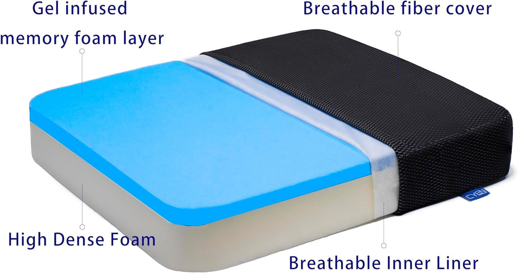 Cylen Ifoam Gel Infused Memory Foam Layer Wheelchair Cushion - Seat Cushion for Wheelchair-Office Chair, Kitchen Chair-Pressure Sore and Ta…