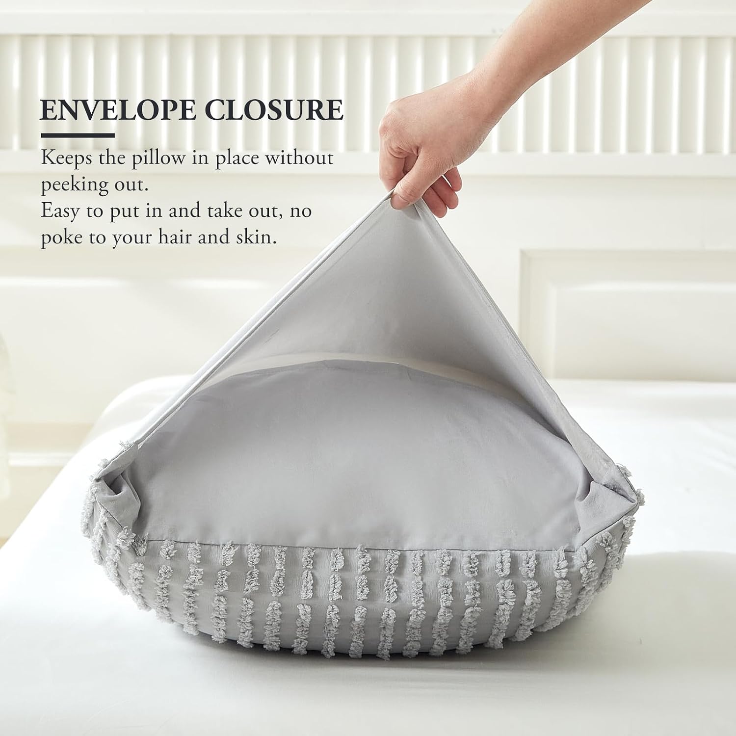 Warmdern Grey Pillow Covers King Pillow Cases Soft Microfiber Pillow Cases Set of 4 Boho Textured Pillowcase with Envelope Closure(Grey, Ki…