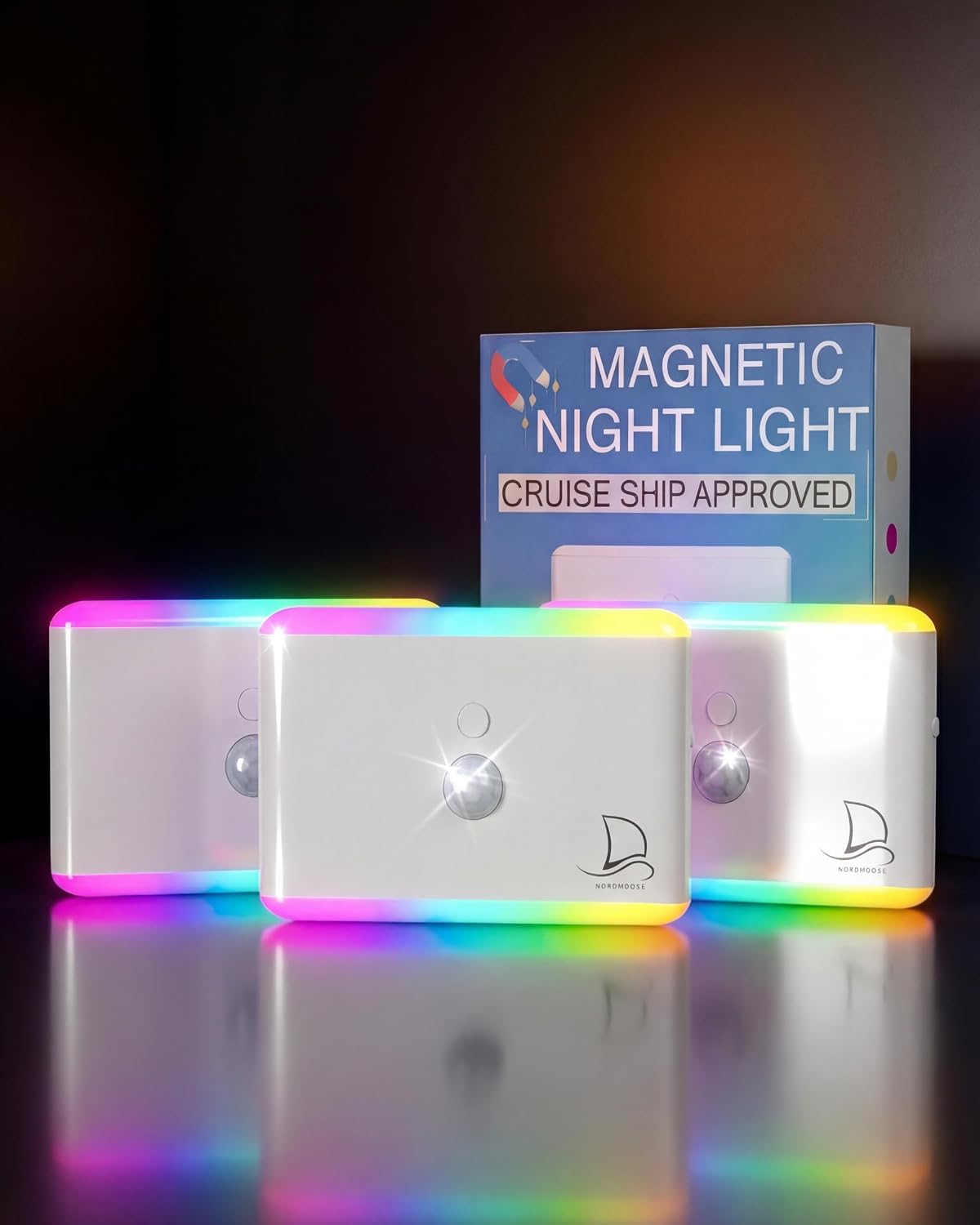 Nordmoose 3-Pack Motion Sensor Night Light – Cruise Ship Approved, Magnetic & Rechargeable with USB-C, RGB Color-Changing Modes, LED Auto…