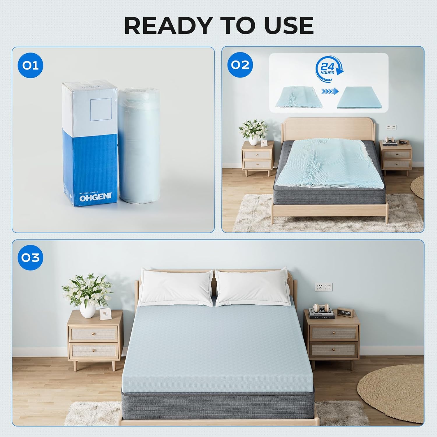 OhGeni 2 Inch King Memory Foam Mattress Topper Pad with Cover, Soft Bed Cover with Anti-Slip Base, Enhanced with Cooling Gel, Comfort for S…