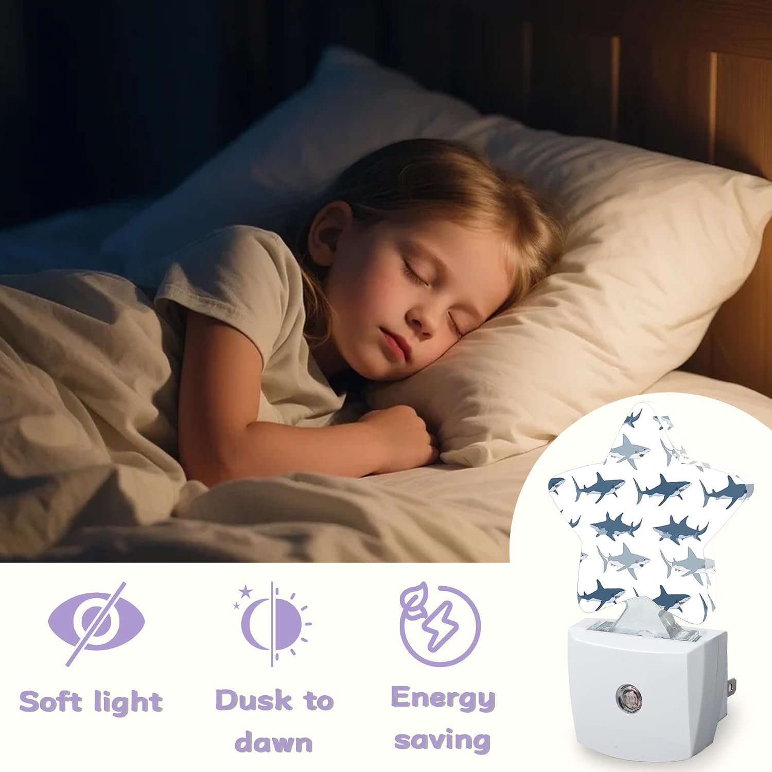 Nightlight, Cute Shark Decorative Night Lights Plug Into Wall, Wild Fish Night Light with Auto Sensor for…